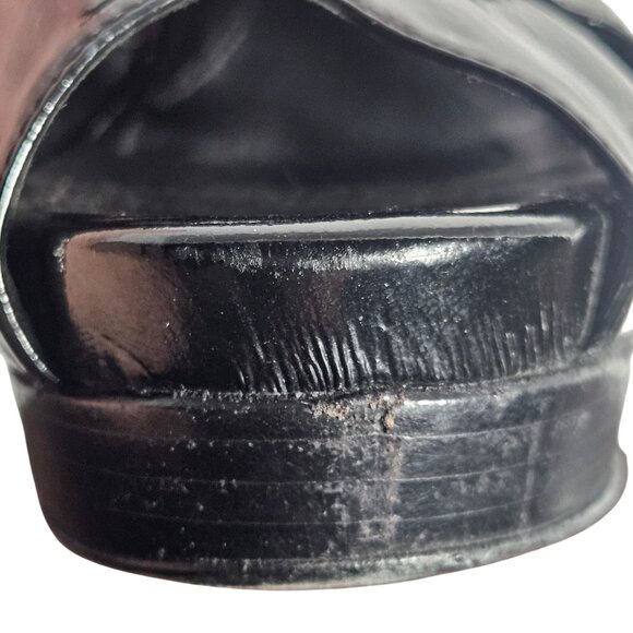 Fendi Women Peep Toe Slingback Heels Black 38.5 Patent Suede Power Glam Flawed - Picture 7 of 15